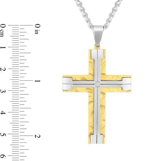 Diamond Accent Cross in Stainless Steel and Ion Plate