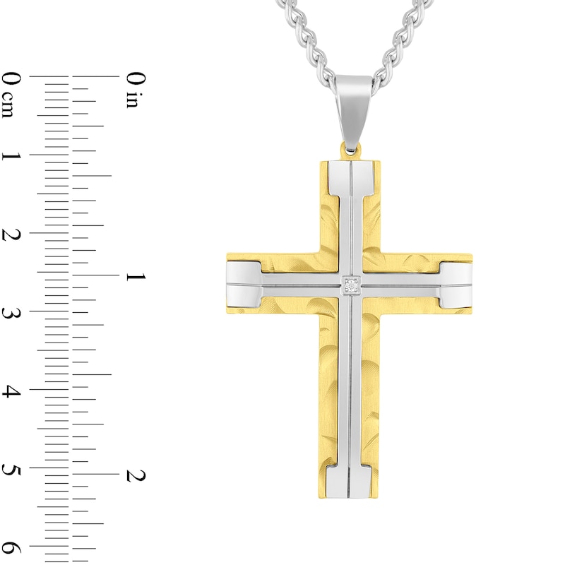 Diamond Accent Cross in Stainless Steel and Yellow Ion Plate - 24”