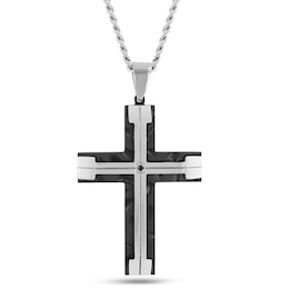 Diamond Accent Cross in Stainless Steel and Black Ion Plate - 24”