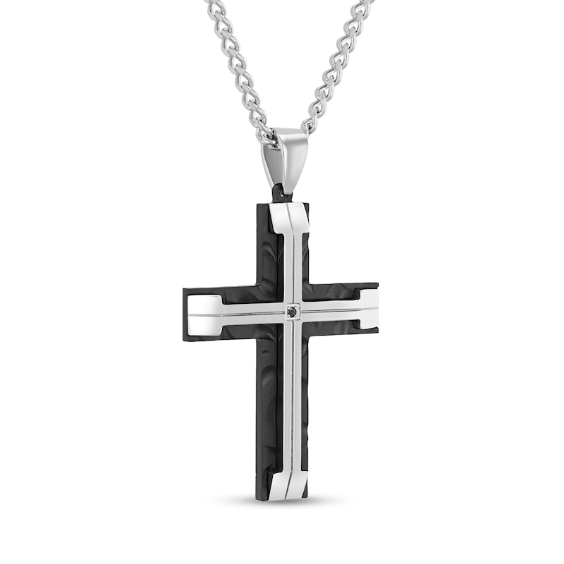 Main Image 2 of Diamond Accent Cross in Stainless Steel and Black Ion Plate - 24”