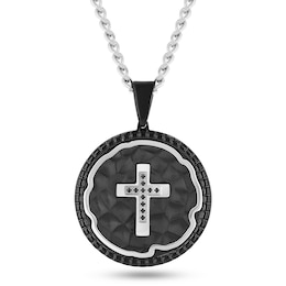 0.05 CT. T.W. Black Diamond Oval Frame Cross Pendant in Stainless Steel and Black Ion Plate - 24”