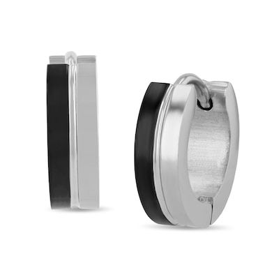 Huggie Hoop Earrings in Stainless Steel and Black Ion Plate