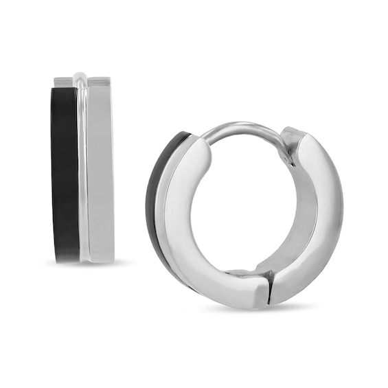 Huggie Hoop Earrings in Stainless Steel and Black Ion Plate