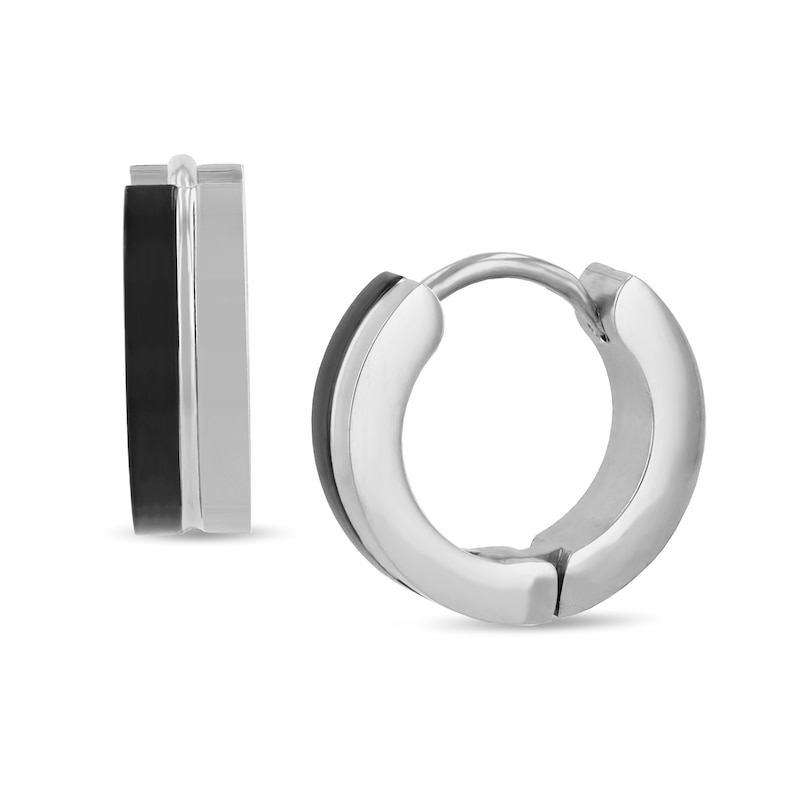 Huggie Hoop Earrings in Stainless Steel and Black Ion Plate