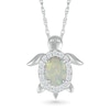 Oval Lab-Created Opal and White Lab-Created Sapphire Turtle Pendant in Sterling Silver