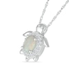 Oval Lab-Created Opal and White Lab-Created Sapphire Turtle Pendant in Sterling Silver