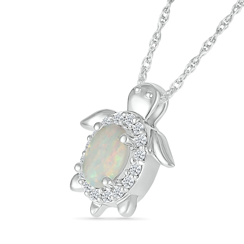 Oval Lab-Created Opal and White Lab-Created Sapphire Turtle Pendant in Sterling Silver|Peoples Jewellers