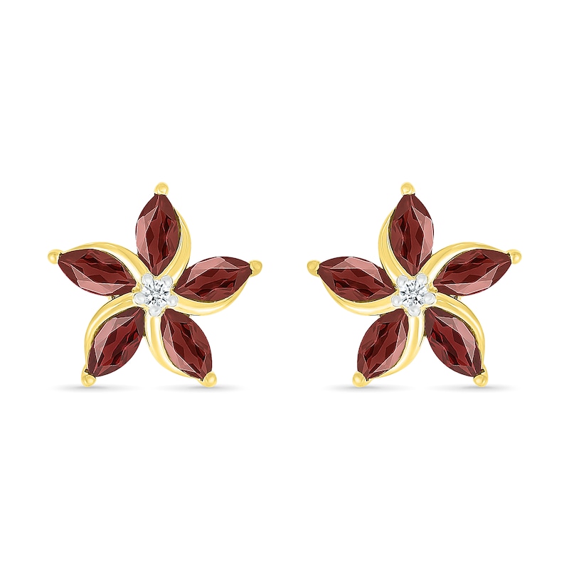 Marquise Garnet and White Lab-Created Sapphire Swirl Flower Stud Earrings in 10K Gold