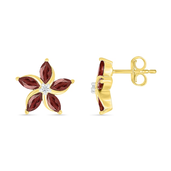 Marquise Garnet and White Lab-Created Sapphire Swirl Flower Stud Earrings in 10K Gold