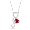 Thumbnail Image 0 of 5.0mm Heart-Shaped Lab-Created Ruby Cat Outline Pendant in Sterling Silver