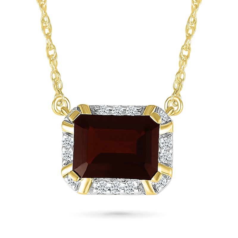 Emerald-Cut Garnet and White Lab-Created Sapphire Frame Sideways Necklace in 10K Gold