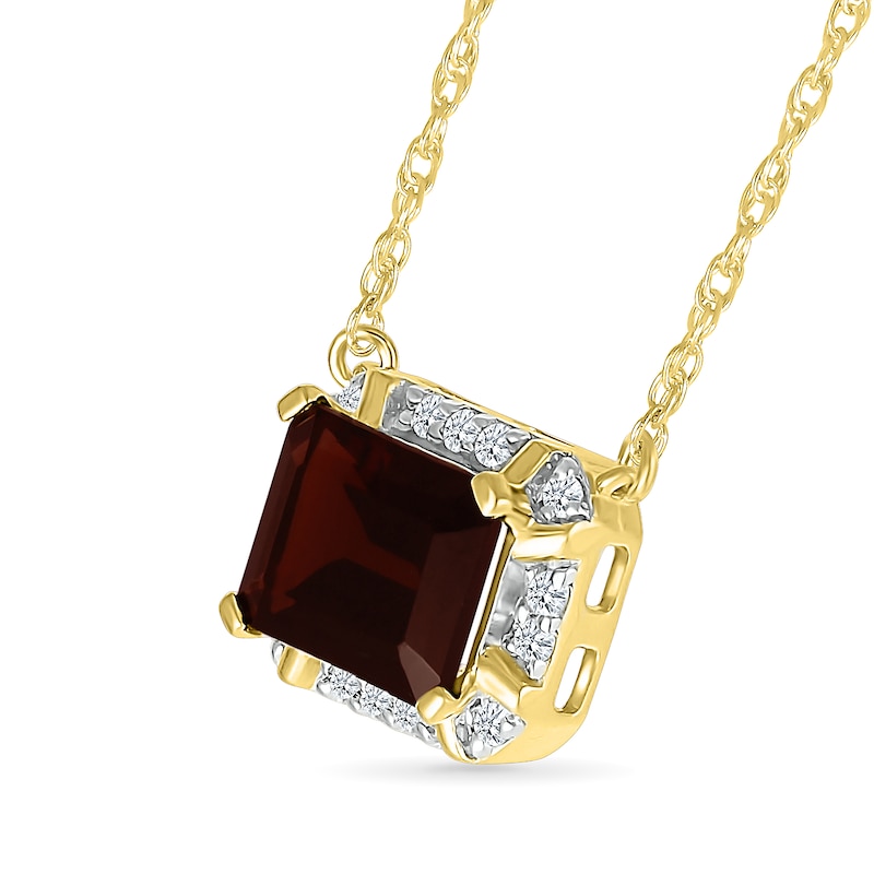 Emerald-Cut Garnet and White Lab-Created Sapphire Frame Sideways Necklace in 10K Gold|Peoples Jewellers