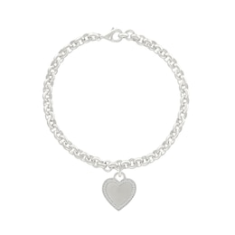 0.065 CT. T.W. Diamond Heart Charm Bracelet in Sterling Silver - 7.5”