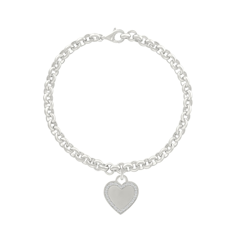 0.065 CT. T.W. Diamond Heart Charm Bracelet in Sterling Silver - 7.5”