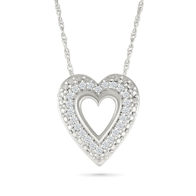 0.145 CT. T.W. Diamond Heart Frame Necklace in Sterling Silver