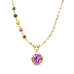 Bezel-Set Birthstone with Offset Station Necklace (2-7 Stones) - 17&quot;