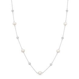 Vera Wang Love Collection Freshwater Cultured Pearl and White Topaz Alternating Station Necklace in Sterling Silver