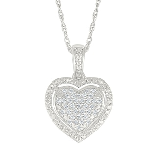 0.18 CT. T.W. Multi-Diamond Domed Heart Frame Pendant in Sterling Silver