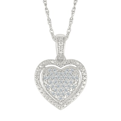 0.18 CT. T.W. Multi-Diamond Domed Heart Frame Pendant in Sterling Silver