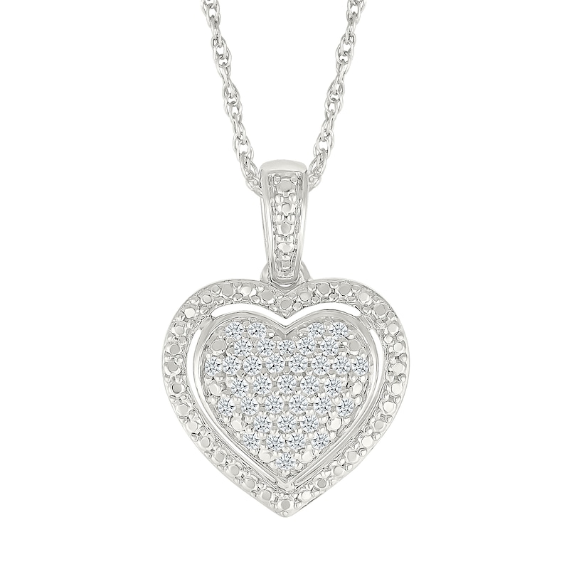 0.18 CT. T.W. Multi-Diamond Domed Heart Frame Pendant in Sterling Silver