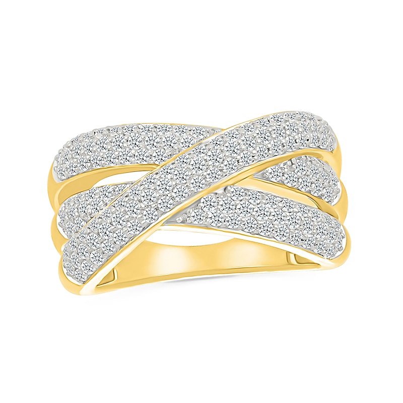 0.95 CT. T.W. Diamond Triple Row Crossover Split Shank Ring in 10K Gold|Peoples Jewellers