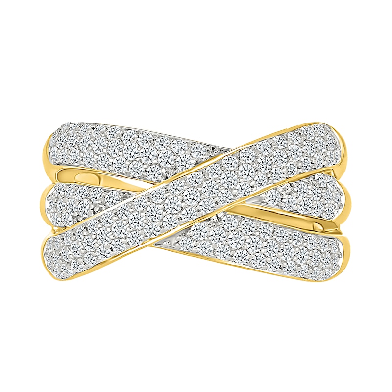 0.95 CT. T.W. Diamond Triple Row Crossover Split Shank Ring in 10K Gold|Peoples Jewellers