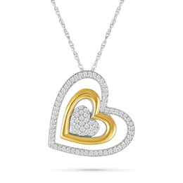 0.23 CT. T.W. Diamond Tilted Triple Heart Pendant in Sterling Silver and 10K Gold