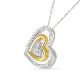 0.23 CT. T.W. Diamond Tilted Triple Heart Pendant in Sterling Silver and 10K Gold