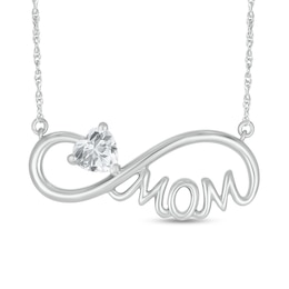 5.0mm Heart-Shaped White Lab-Created Sapphire &quot;MOM&quot; Infinity Necklace in Sterling Silver