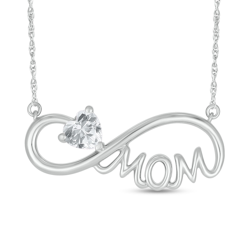 Main Image 1 of 5.0mm Heart-Shaped White Lab-Created Sapphire &quot;MOM&quot; Infinity Necklace in Sterling Silver