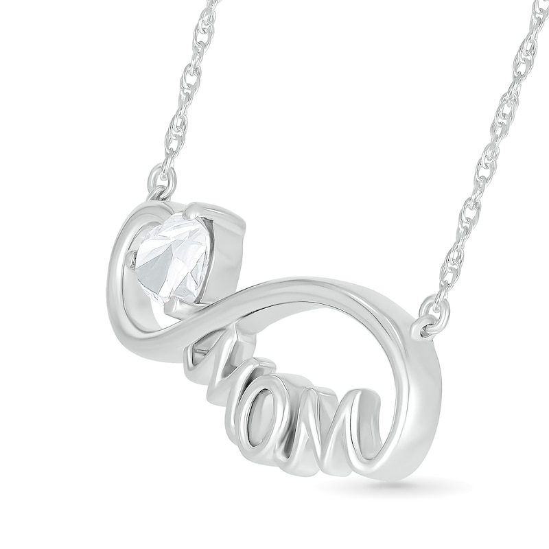 Main Image 2 of 5.0mm Heart-Shaped White Lab-Created Sapphire &quot;MOM&quot; Infinity Necklace in Sterling Silver