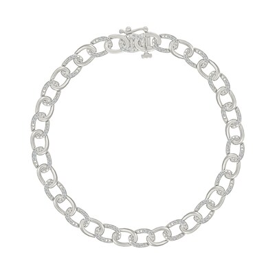 0.45 CT. T.W. Diamond Oval Link Alternating Bracelet in 10K White Gold - 7.25”