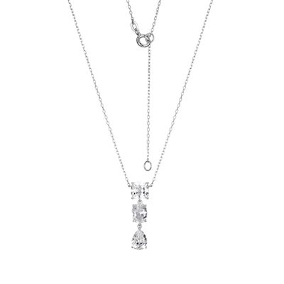 Oval, Pear and Cushion-Cut White Lab-Created Sapphire Three Stone Necklace in Sterling Silver