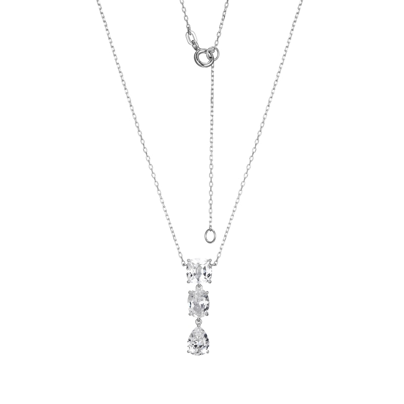 Oval, Pear and Cushion-Cut White Lab-Created Sapphire Three Stone Necklace in Sterling Silver|Peoples Jewellers