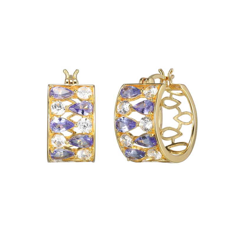Pear-Shaped Tanzanite and White Lab-Created Sapphire Alternating Hoop Earrings in Sterling Silver with 18K Gold Plate|Peoples Jewellers