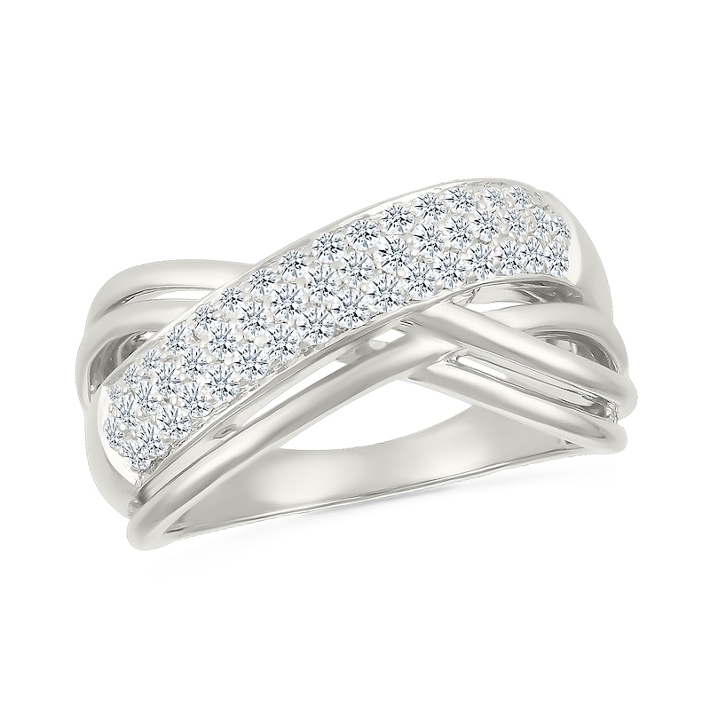 0.45 CT. T.W. Diamond Multi-Row Crossover Ring in 10K White Gold