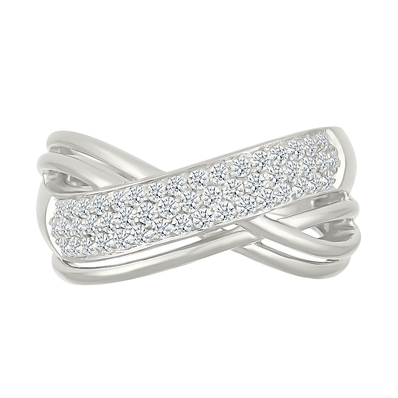 0.45 CT. T.W. Diamond Multi-Row Crossover Ring in 10K White Gold