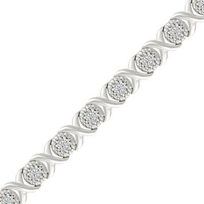 0.23 CT. T.W. Diamond “XO” Bracelet in Sterling Silver - 7.25”