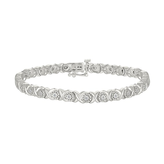 0.23 CT. T.W. Diamond “XO” Bracelet in Sterling Silver - 7.25”