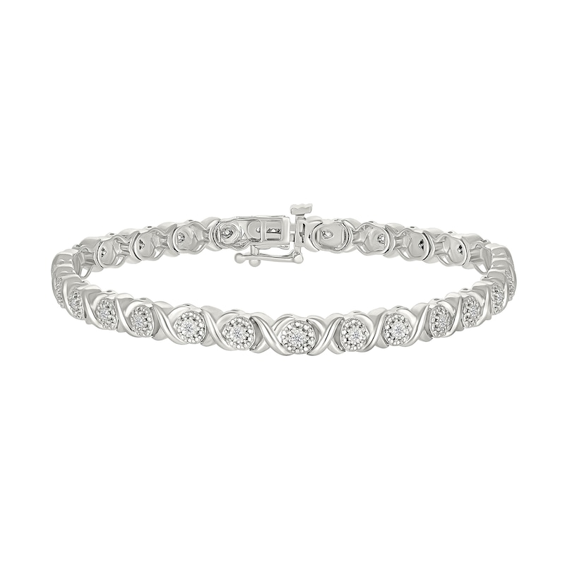 0.23 CT. T.W. Diamond “XO” Bracelet in Sterling Silver - 7.25”