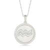 Thumbnail Image 0 of 0.085 CT. T.W. Diamond Aquarius Zodiac Sign Rope-Textured Frame Disc Pendant in Sterling Silver