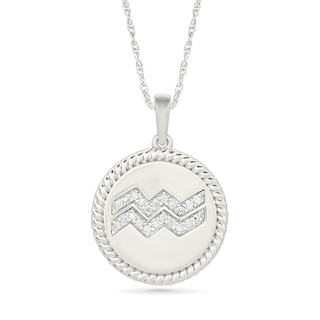 0.085 CT. T.W. Diamond Aquarius Zodiac Sign Rope-Textured Frame Disc Pendant in Sterling Silver