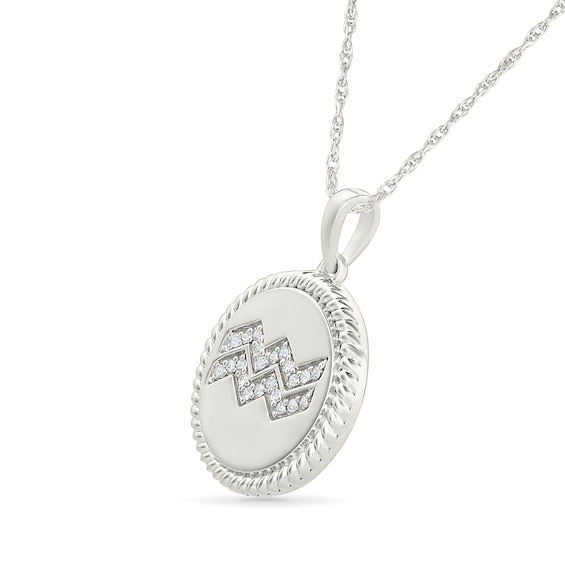 0.085 CT. T.W. Diamond Aquarius Zodiac Sign Rope-Textured Frame Disc Pendant in Sterling Silver