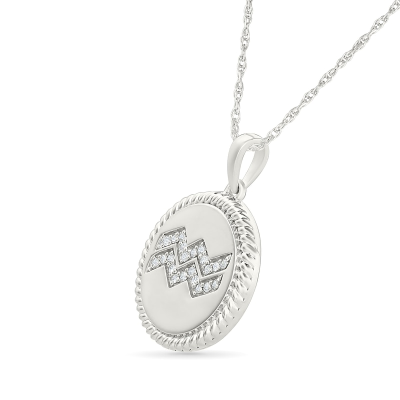 0.085 CT. T.W. Diamond Aquarius Zodiac Sign Rope-Textured Frame Disc Pendant in Sterling Silver