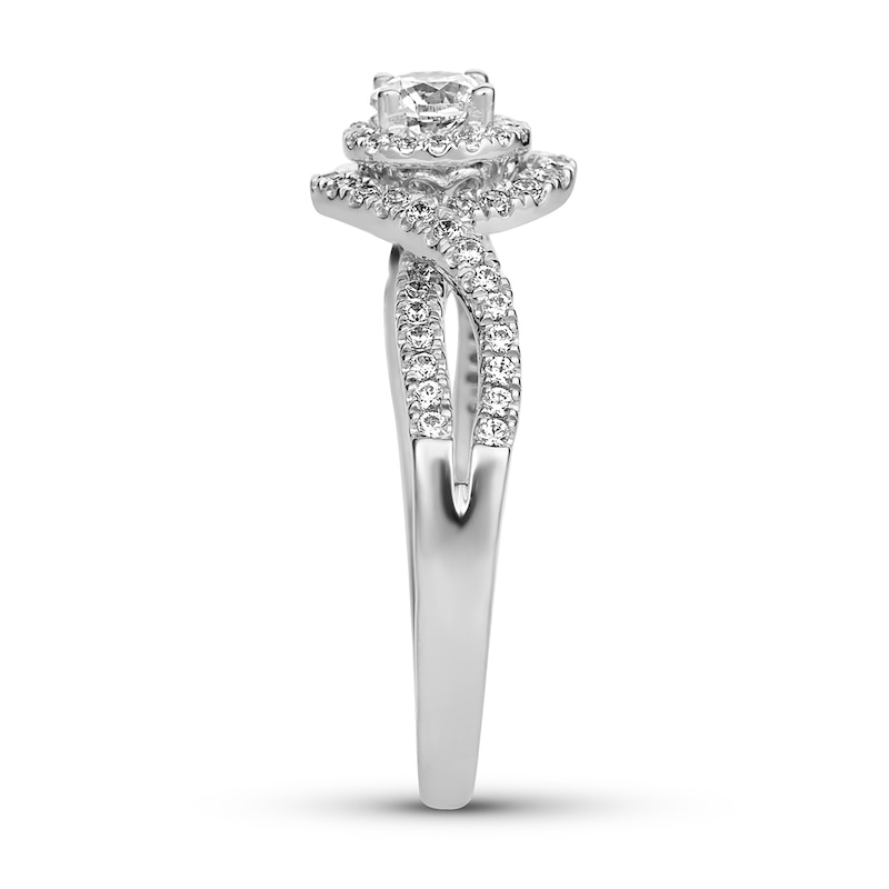 Main Image 2 of 0.69 CT. T.W. Diamond Double Frame Bypass Split Shank Engagement Ring in 14K White Gold