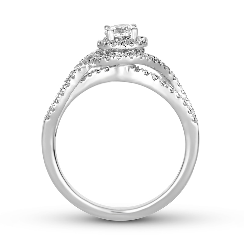 Main Image 3 of 0.69 CT. T.W. Diamond Double Frame Bypass Split Shank Engagement Ring in 14K White Gold