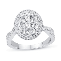 1.23 CT. T.W. Oval-Shaped Multi-Diamond Double Frame Twist Shank Engagement Ring in 14K White Gold