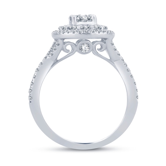 1.23 CT. T.W. Oval-Shaped Multi-Diamond Double Frame Twist Shank Engagement Ring in 14K White Gold