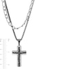 Double Strand Cross Necklace and Link Chain Bracelet Set in Stainless Steel and Black Ion Plate - 22"