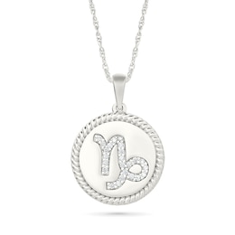 0.085 CT. T.W. Diamond Capricorn Zodiac Sign Rope-Textured Frame Disc Pendant in Sterling Silver